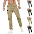 thumbnail image 1 of Timoontee Men's Casual Trousers Drawstring Elastic Waist Flat Front Cargo Pants Regular Lightweight Zipper Solid Pockets Workwear Pants Black M, 1 of 8