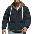 thumbnail image 1 of Timoontee Men's Outdoor Windbreaker Solid Zip Up Qulited Jacket Coat Winter Thickened Thermal Warm Hooded Coats Casual Comfy Outerwear Coat Black M, 1 of 6