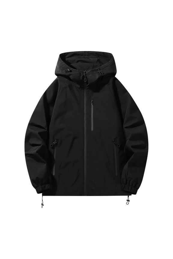 Men's Oversize Jacket Casual Comfy Hoodie Jacket Windproof Fall Winter Warm Jacket Coat Color Block Zip Up Outerwear with Zip Pocket Black M