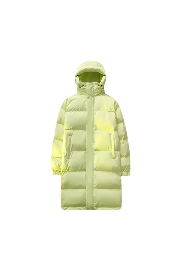 Men's Padded Coat Warm Thickened Puffer Coats Casual Comfy Long Parka Oversize Jacket Coat Zip Up Quilted Outerwear Winter Overcoat Yellow XL