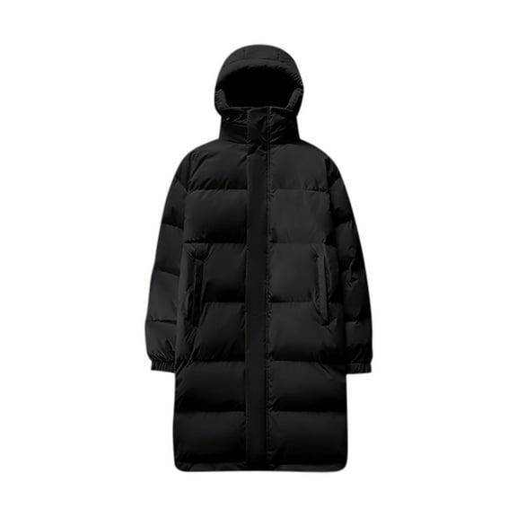 Timoontee Men's Padded Coat Warm Thickened Puffer Coats Casual Comfy Long Parka Oversize Jacket Coat Zip Up Quilted Outerwear Winter Overcoat Black L
