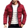 thumbnail image 1 of Timoontee Men's Padded Coat Warm Thickened Winter Puffer Coat Casual Stand Collar Jacket Coat Solid Zip Up Quilted Outerwear with Zip Pockets Red XXL, 1 of 8