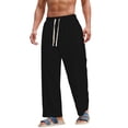 thumbnail image 1 of Timoontee Men's Pants Lightweight Summer Breathable Beach Long Pants Loose Fit Straight Pants Wide Leg Pants Casual Workout Pants Elastic Waist Pants Black S, 1 of 4