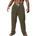 thumbnail image 1 of Timoontee Men's Pants Lightweight Summer Breathable Beach Long Pants Loose Fit Straight Pants Wide Leg Pants Casual Workout Pants Elastic Waist Pants Army Green S, 1 of 3