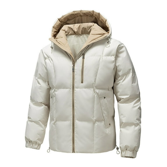 Timoontee Men's Parka Casual Comfy Puffer Coat Waterproof Hoodie Jacket Warm Thickened Coats Solid Zip Up Quilted Coat Winter Windproof Coats White XXL