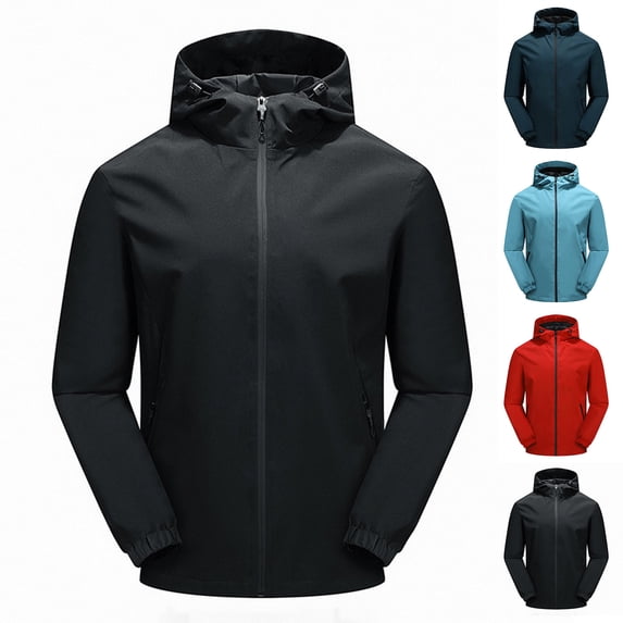 Timoontee Men's Plus Size Jacket Lightweight Outdoor Hiking Workout Jacket Daily Casual Hoodie Jacket Solid Zip Up Jacket Coat with Zip Pocket Sky Blue M