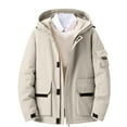 thumbnail image 1 of Timoontee Men's Puffer Coat Fall Casual Long Sleeve Hoodie Jacket Warm Thickened Padded Coat Solid Full Zip Outerwear Winter Fashion Clothes Beige XL, 1 of 8