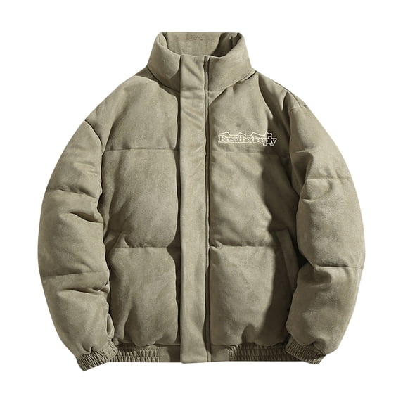 Timoontee Men's Puffer Coat Warm Thickened Padded Coats Outdoor Casual Hiking Windproof Jackets Solid Full Zip Outerwear Winter Coats Green M
