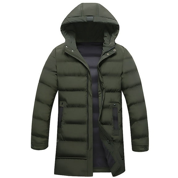 Timoontee Men's Puffer Coat Warm Thickened Winter Coats Casual Comfy Long Parka Solid Long Sleeve Padded Coat Cold Weather Coat Zip Up Quilted Outerwear Army Green XXL