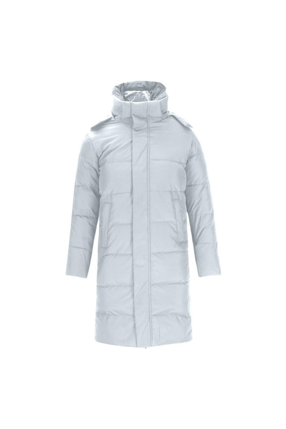 Men's Puffer Coats Casual Comfy Down Long Coat Winter Thick Thermal Warm Coats Hooded Parka Jacket Solid Zip Up Quilted Coats with Removeable Hood White XXXXL