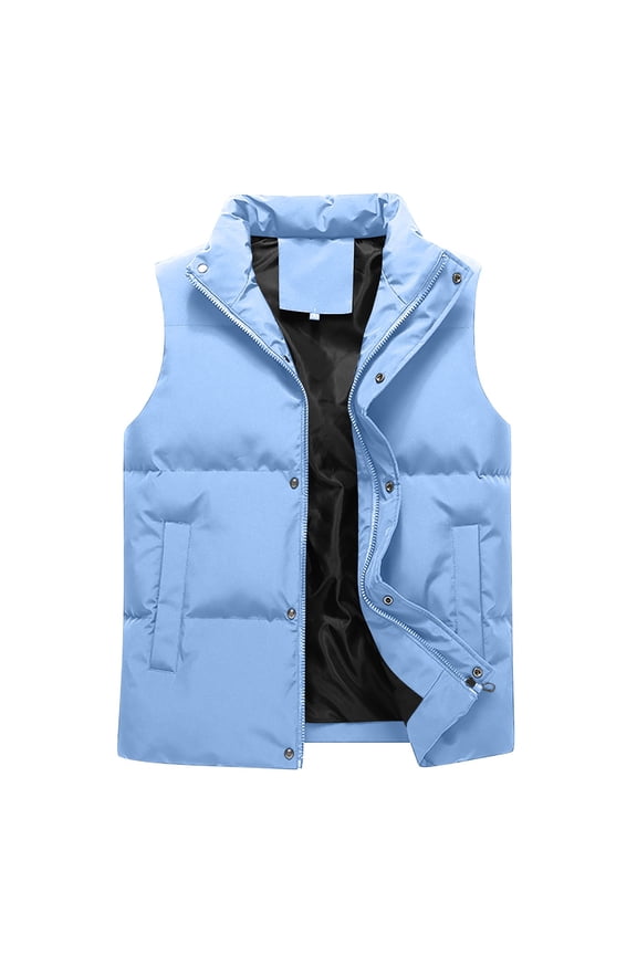 Men's Puffer Vest Winter Warm Vest Sleeveless Stand Collar Jacket Vest Casual Comfy Padded Waistcoat Solid Zip Up Quilted Vest Blue XXXXL
