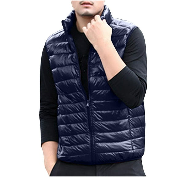Timoontee Men's Puffer Waistcoats Sleeveless Stand Collar Lightweight Jacket Vest Casual Comfy Padded Vest Zip Up Quilted Vest Winter Vest Coat Navy XL