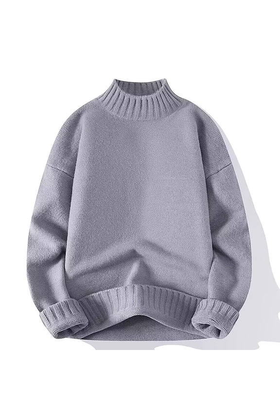 Men's Pullover Sweater Casual Comfy Stand Collar Sweaters Loose Long Sleeve Sweaters Solid Knit Tops Fall Winter Warm Sweaters Gray S