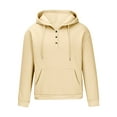 thumbnail image 1 of Timoontee Men's Quarter Button Hooded Sweatshirts Relaxed Fit Long Sleeve Pullover Sweatshirts Solid Kangaroo Pockets Workout Hoodies Beige XL, 1 of 5
