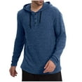 thumbnail image 1 of Timoontee Men's Quarter Button Hooded Sweatshirts Relaxed Fit Long Sleeve Textured Sweatshirts Lightweight Solid Workout Pullover Hoodies Blue S, 1 of 6