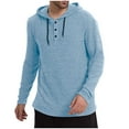 thumbnail image 1 of Timoontee Men's Quarter Button Hooded Sweatshirts Relaxed Fit Long Sleeve Textured Sweatshirts Lightweight Solid Workout Pullover Hoodies Sky Blue M, 1 of 6
