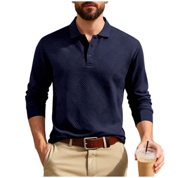 Timoontee Men's Quarter Button Pullover Long Sleeve Lapel Shirts Daily Casual Shirts Business Office Work T Shirts Dress Shirts Navy XS