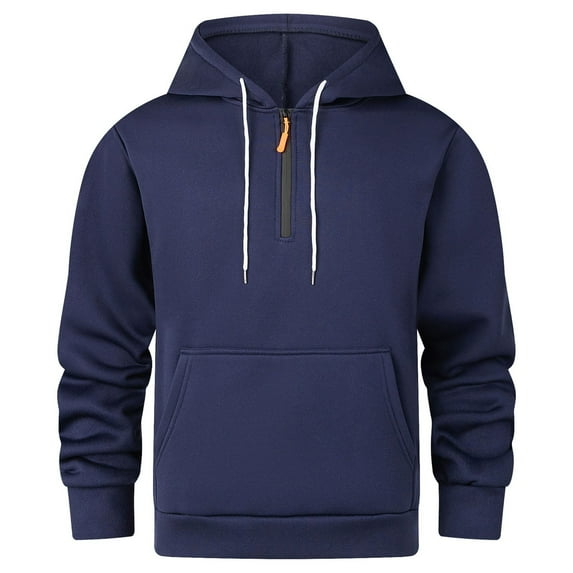 Timoontee Men's Quarter Zip Pullover Hoodies Casual Long Sleeve Hooded Tops Fall Workout Warm Hooded Sweatshirts Solid Kangaroo Pocket Sweatshirts Navy XL