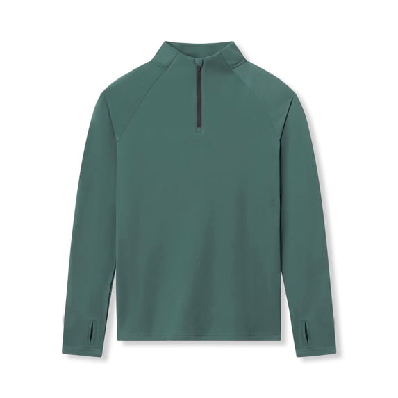Timoontee Men's Quarter Zip Tops Modern Fit Long Sleeve Stand Collar Pullover Blouses Lightweight Solid Casual Fashion Workout Shirts Green M