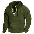 thumbnail image 1 of Timoontee Men's Quarter Zipper Hoodies Casual Long Sleeve Waffle Textured Pullover Tops Solid Kangaroo Pocket Workout Hooded Sweatshirts Army Green XXL, 1 of 5
