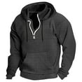 thumbnail image 1 of Timoontee Men's Quarter Zipper Hoodies Casual Long Sleeve Waffle Textured Pullover Tops Solid Kangaroo Pocket Workout Hooded Sweatshirts Dark Gray XL, 1 of 5