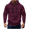 thumbnail image 1 of Timoontee Men's Quarter Zipper Hoodies Loose Fit Long Sleeve Workwear Pullover Tops Fall Casual Clothes Solid Pockets Outdoor Workout Hooded Sweatshirts Wine S, 1 of 3