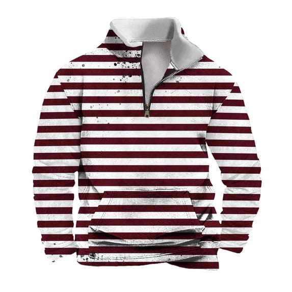 Timoontee Men's Quarter Zipper Sweatshirts Loose Long Sleeve Stand Up Collar Zebra Striped Print Pullover Tops Fall Winter Casual Thermal Warm Sweatshirts Wine L