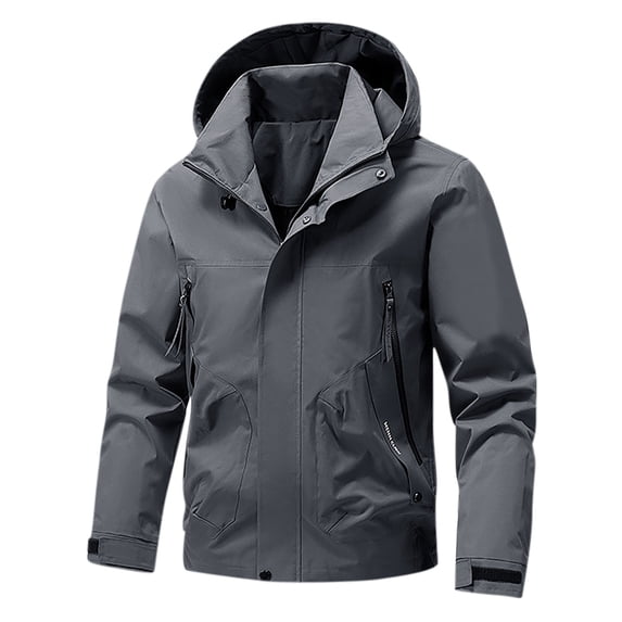 Timoontee Men's Rain Jacket Outdoor Casual Windbreaker Comfy Long Sleeve Zip Up Hooded Jacket Solid Pockets Workwear Jacket Fall Winter Fashion Jacket Coat Gray XXL