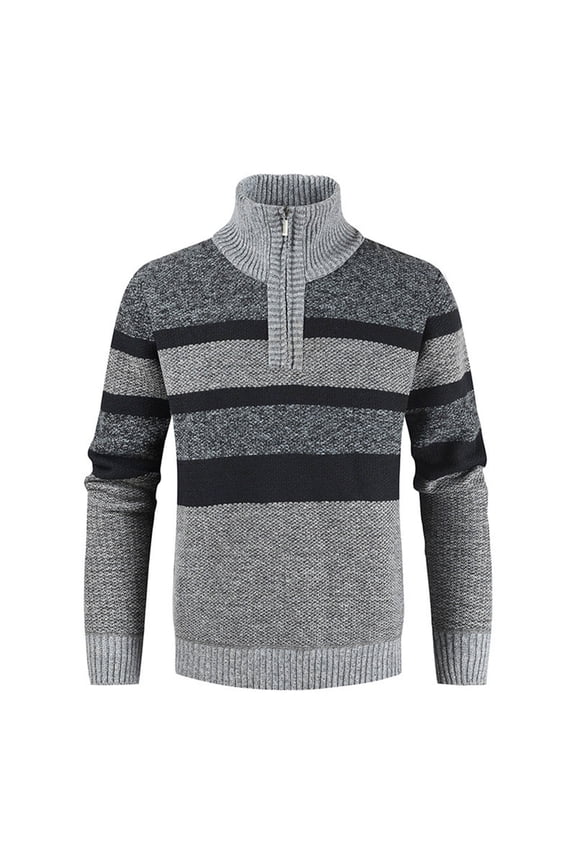 Men's Rib Knit Sweater Color Block Quarter Zip Pullover Sweater Casual Comfy High Collar Sweater Fall Winter Long Sleeve Warm Sweater Gray XXL