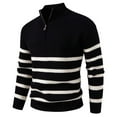 thumbnail image 1 of Timoontee Men's Rib Knit Sweater Long Sleeve Stand Collar Sweaters Color Block Quarter Zip Pullover Sweater Casual Comfy Stretch Sweater Fall Winter Sweaters Black L, 1 of 2