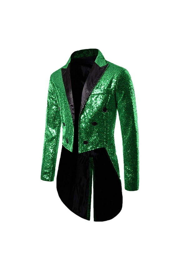 Men's Sequin Tuxedo Tailcoat Victorian Steampunk Gothic Costumes Swallowtail Suit Jacket Dinner Party Wedding Blazer Green S