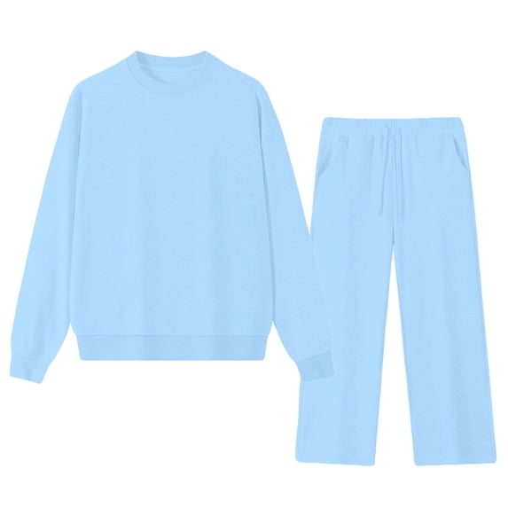Timoontee Men's Sets Casual Loose Sweatsuit Solid 2 Piece Outfits Long Sleeve Crewneck Sweatshirts with Drawstring Straight Pants Sets Sky Blue XXXL