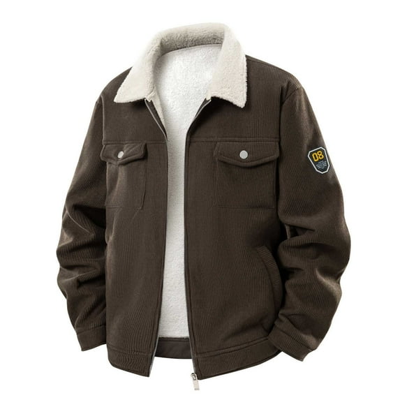 Timoontee Men's Sherpa Coat Casual Comfy Lapel Jacket Warm Thickened Fleece Lined Coats Solid Zip Up Jacket Coat Winter Vintage Coats Coffee L