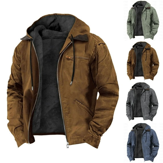 Timoontee Men's Fall Winter Thickened Warm Jacket Coat Solid Full Zip Hooded Coats Sherpa Lined Jacket Casual Comfy Fashion Outerwear Coat Gray M