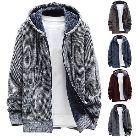 Timoontee Men's Sherpa Jacket Fall Winter Warm Fleece Lined Jacket Coat Daily Casual Hoodie Jacket Long Sleeve Loose Hoodies Solid Zip Up Jacket Coffee XXXL