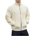 thumbnail image 1 of Timoontee Men's Sherpa Jacket Soft Comfy Fleece Coats Solid Zip Up Jacket Coat Long Sleeve Stand Collar Jacket Casual Workout Jacket Winter Warm Coats Beige M, 1 of 4