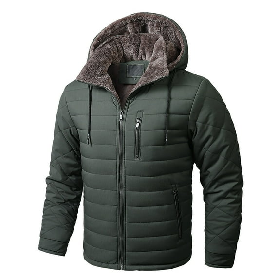 Timoontee Men's Sherpa Lined Coat Casual Comfy Parka Warm Thickened Coat Zip Up Quilted Outerwear Windproof Winter Fleece Coat with Zip Pockets Green XXXL