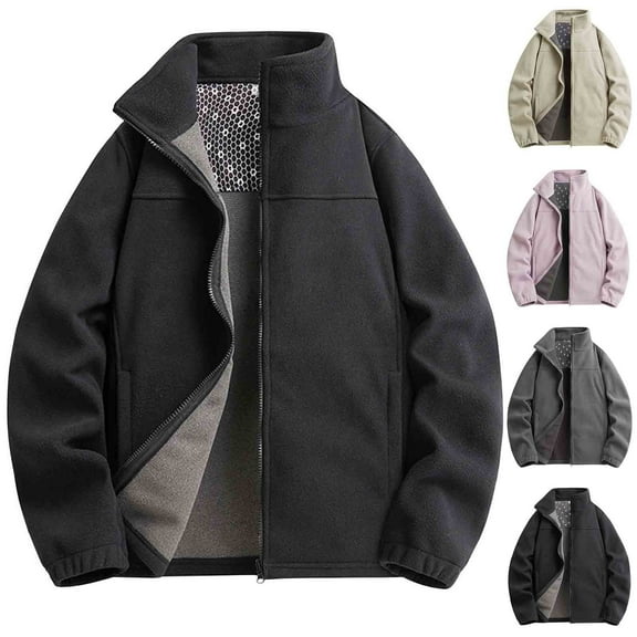 Timoontee Men's Sherpa Lined Jacket Casual Comfy Fleece Jacket Long Sleeve Stand Collar Jacket Solid Full Zip Jacket Coat Fall Winter Clothes Gray XXXXL