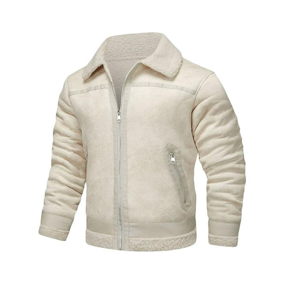 Timoontee Men's Sherpa Lined Jacket Coat Winter Thickened Warm Coats Solid Zipper Fleece Jacket Casual Comfy Lapel Outerwear with Zip Pocket Khaki XL
