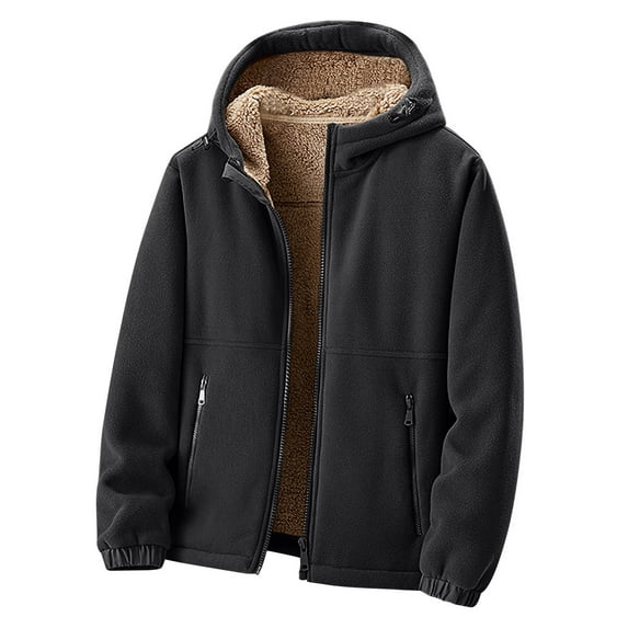 Timoontee Men's Sherpa Lined Jacket Fall Winter Warm Hooded Coats Solid Fleece Zipper Jacket Coat Casual Comfy Outerwear Coat with Zip Pocket Black XL