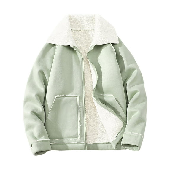 Timoontee Men's Sherpa Lined Jacket Warm Thickened Fleece Coats Casual Comfy Lapel Jacket Coat Solid Full Zip Outerwear Winter Trendy Coats Green XXL