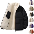 thumbnail image 1 of Timoontee Men's Sherpa Lined Jacket Warm Thickened Winter Coat Casual Comfy Stand Collar Fleece Jacket Coat Full Zip Quilted Outerwear Khaki XL, 1 of 9