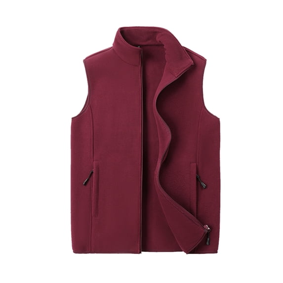 Timoontee Men's Sherpa Lined Vest Fall Winter Casual Waistcoat Sleeveless Stand Collar Jacket Vest Warm Fleece Vest Solid Zip Up Vest with Zip Pocket Wine XXXL
