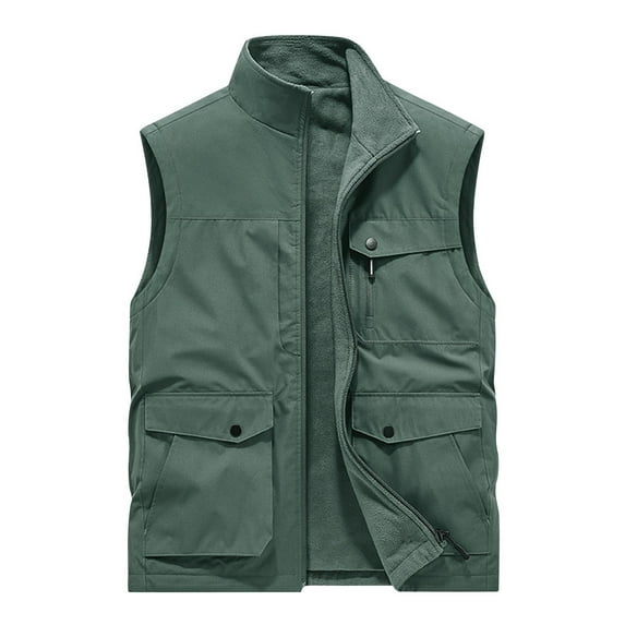 Timoontee Men's Sherpa Lined Vest Sleeveless Stand Collar Jacket Vest Casual Comfy Work Waistcoats Outdoor Hiking Workout Vest Solid Zip Up Vest Winter Fleece Vest Pea Green XXXL