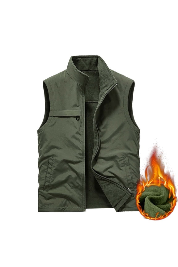 Men's Sherpa Lined Vest Warm Fall Winter Fleece Vest Sleevelees Stand Collar Jacket Vest Casual Zip Up Vest Outdoor Hiking Workwear Vest Army Green XXL