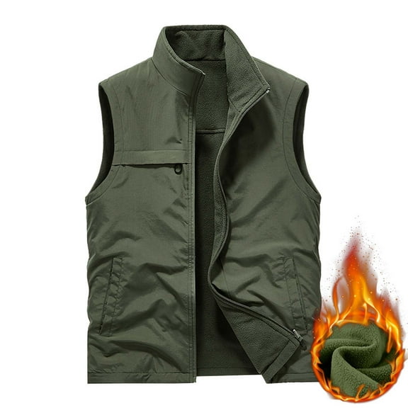 Timoontee Men's Sherpa Lined Vest Warm Fall Winter Fleece Vest Sleevelees Stand Collar Jacket Vest Casual Zip Up Vest Outdoor Hiking Workwear Vest Army Green XXL
