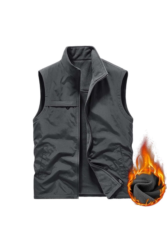 Men's Sherpa Lined Vest Warm Fall Winter Fleece Vest Sleevelees Stand Collar Jacket Vest Casual Zip Up Vest Outdoor Hiking Workwear Vest Gray XXXXL