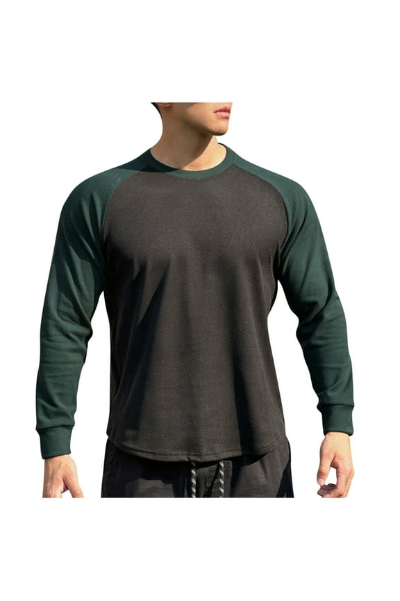 Men's Shirts Casual Comfy Long Sleeve Crewneck Pullover Tops Loose Fit Color Block Hiking Jogger Gym Workout Blouses Black XXL
