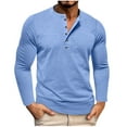 thumbnail image 1 of Timoontee Men's Shirts Fall Relaxed Casual Long Sleeve Crew Neck Pullover Warm Shirts Lightweight Solid Color Half-Button Shirts Blue S, 1 of 8