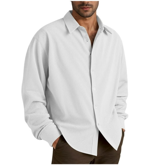 Timoontee Men's Shirts Loose Long Sleeve Collared Shirts Solid Button Down Shirts Dress Shirts Business Casual Shirts White L